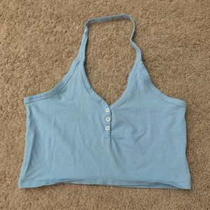 blue halter crop top
